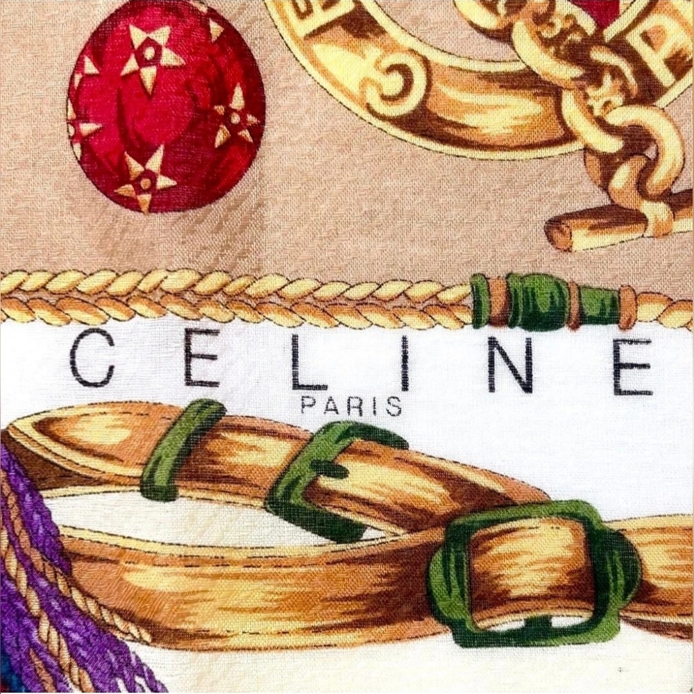 Celine Women's Scarf with Cream, Gold, and Red Accents Handkerchief - Picture 8 of 8